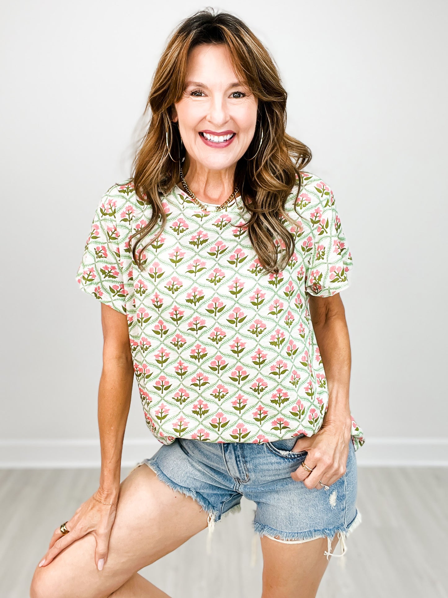 Flower Fields Short Sleeve Basic Top