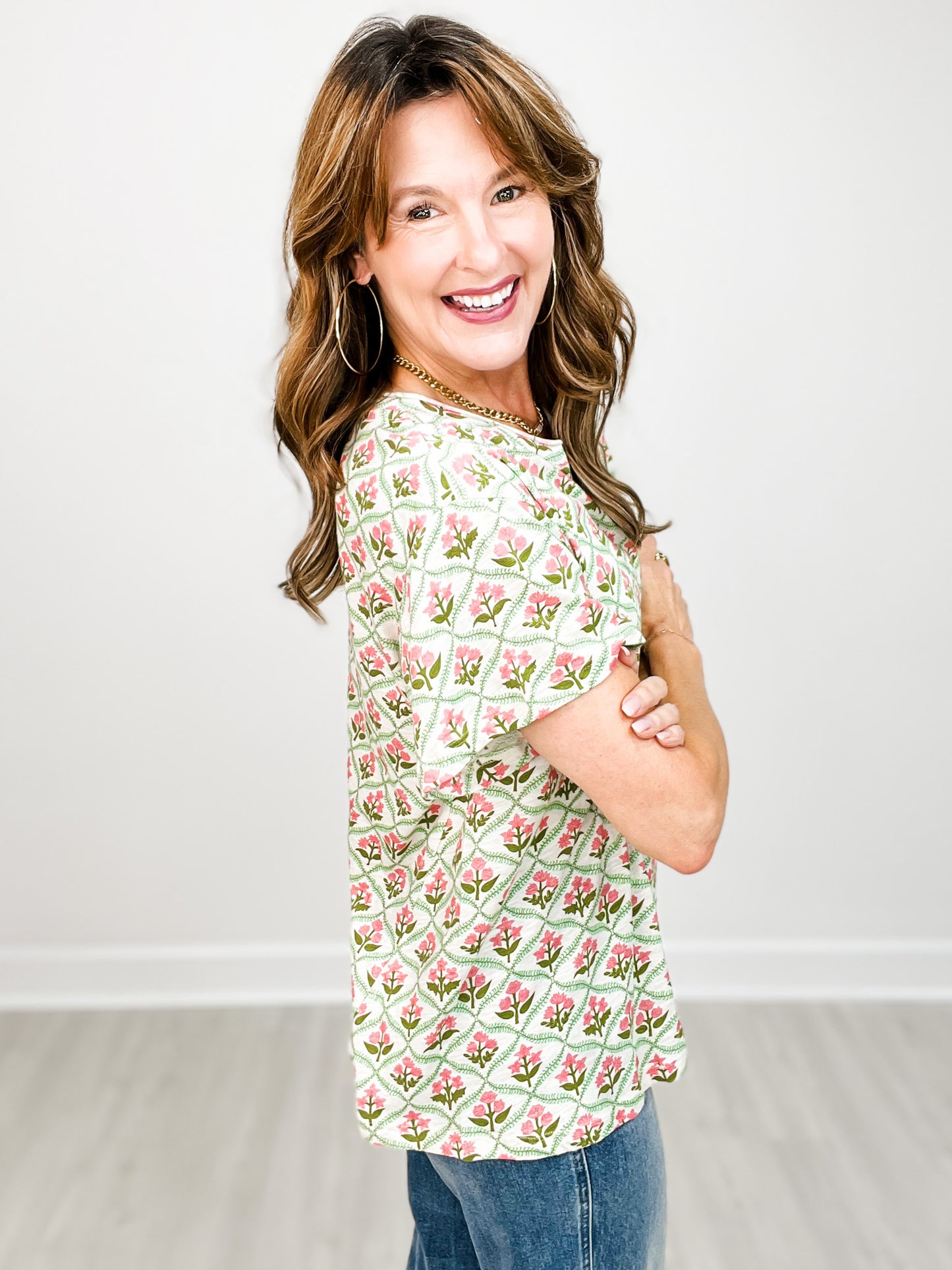 Flower Fields Short Sleeve Basic Top