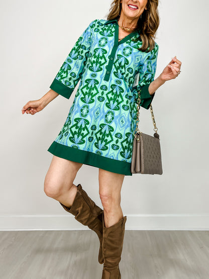 Solid Contrast Accent Boho Floral Dress