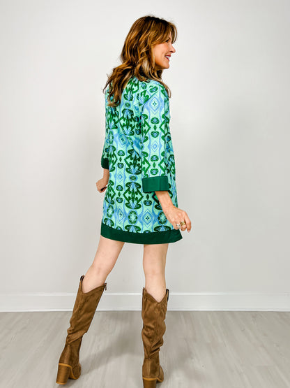Solid Contrast Accent Boho Floral Dress