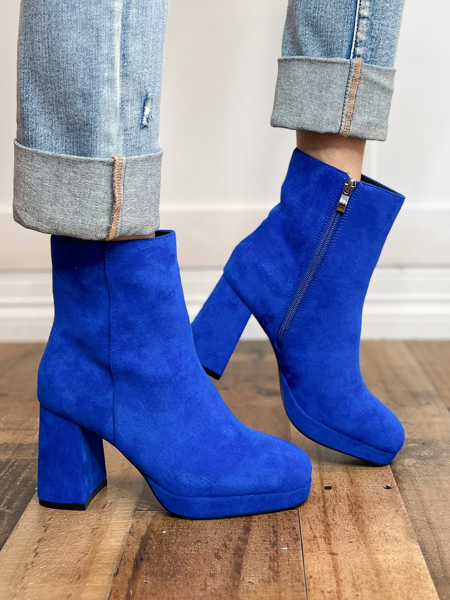 Corkys Slug Bug Block Heel Boots in Electric Blue