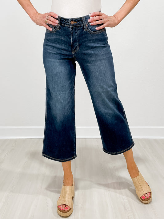 Judy Blue LAST KISS Mid-Rise Tummy Control Crop Wide Leg Denim Jeans