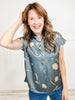 Abstract Print Button Down Dolman Sleeve Collared Top