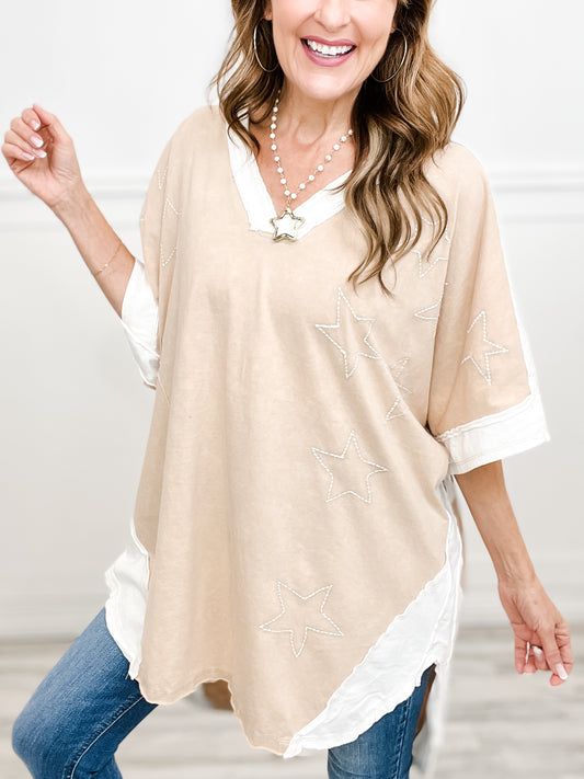 Dear Reader Mineral Washed V-Neck Start Stitch Tunic Top