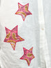 Linen Button Up Collared Tunic Top with Star Patches