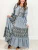 Blue Mixed Media Long Sleeve Dress
