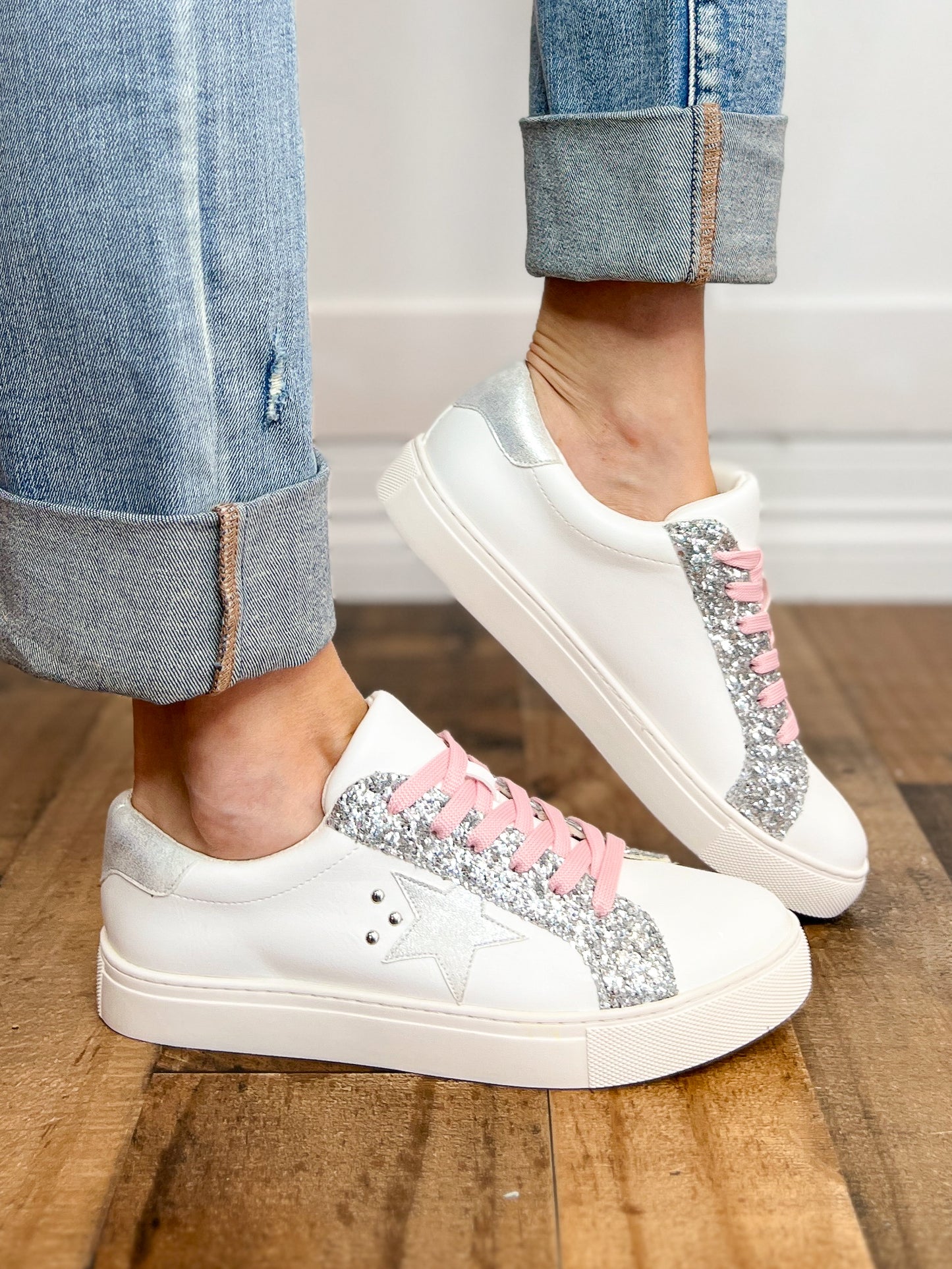 Corkys Supernova Sneaker Shoes in Silver Glitter