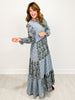 Blue Mixed Media Long Sleeve Dress
