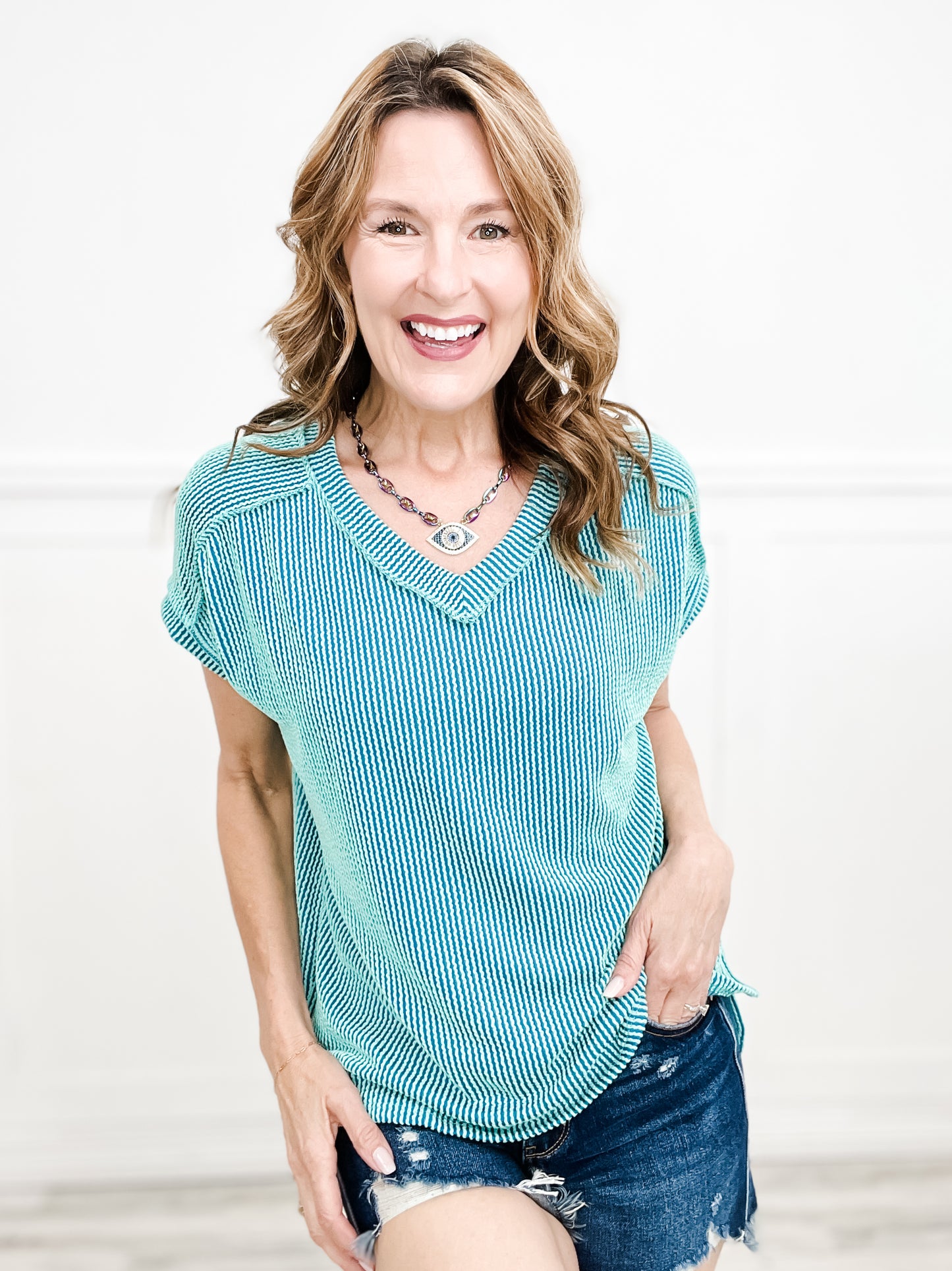 So What Solid Rib V-Neck Short Sleeve Top