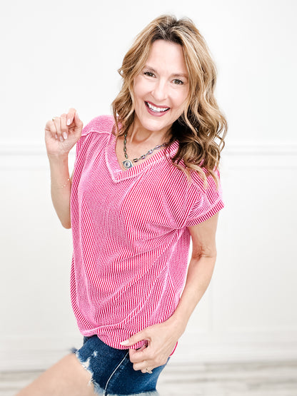 So What Solid Rib V-Neck Short Sleeve Top