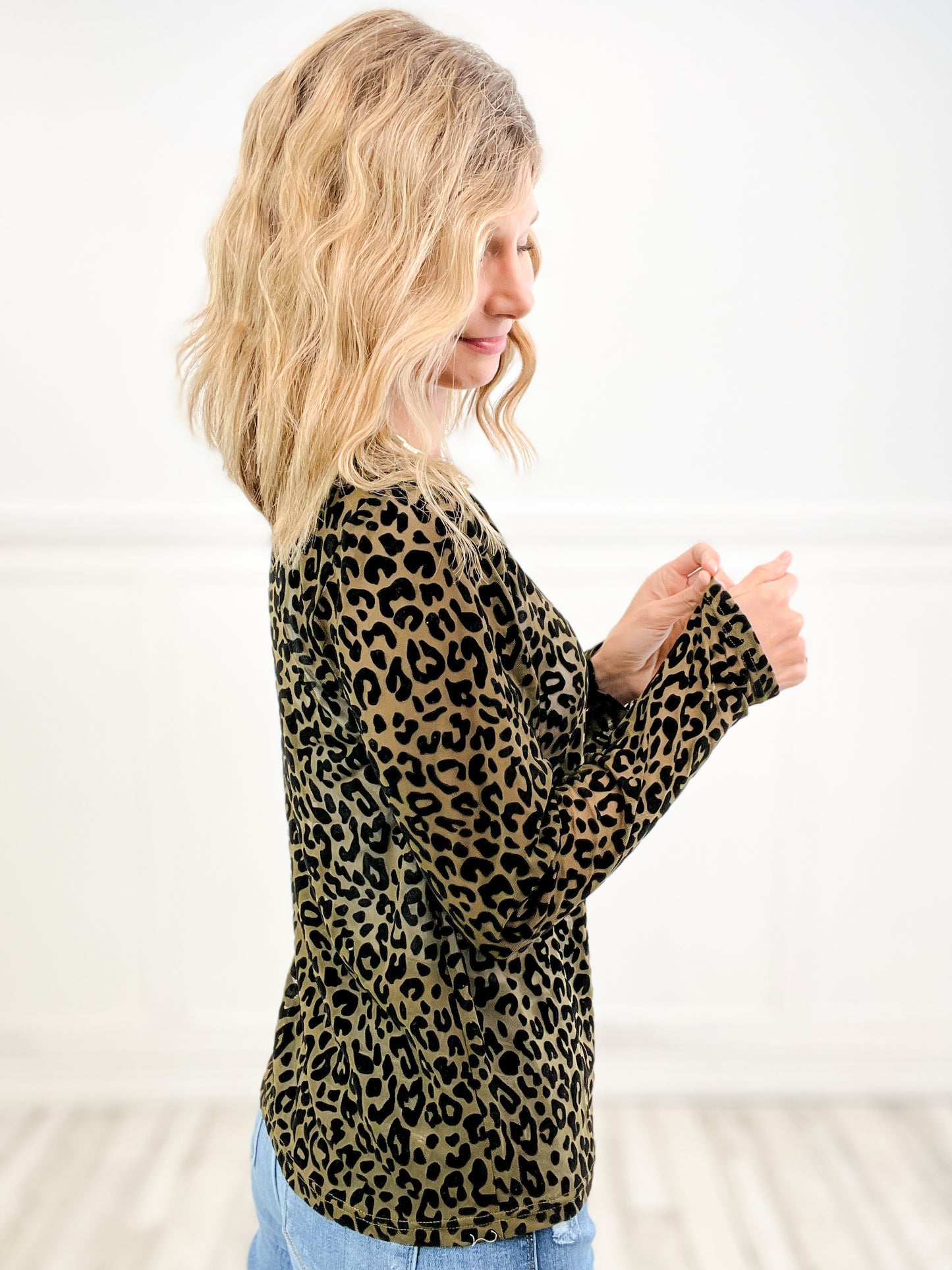 Bite Me Long Sleeve Animal Print Velvet Burnout Top