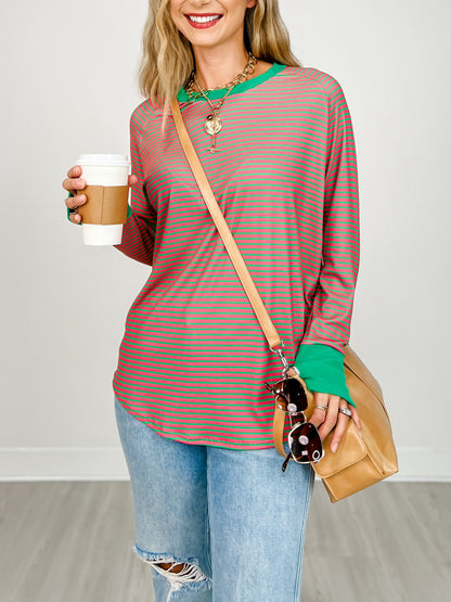Long Sleeve Round Neck Striped Top