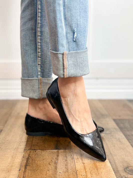 Corkys Stage Slip-On Flat Shoes in Black Patent