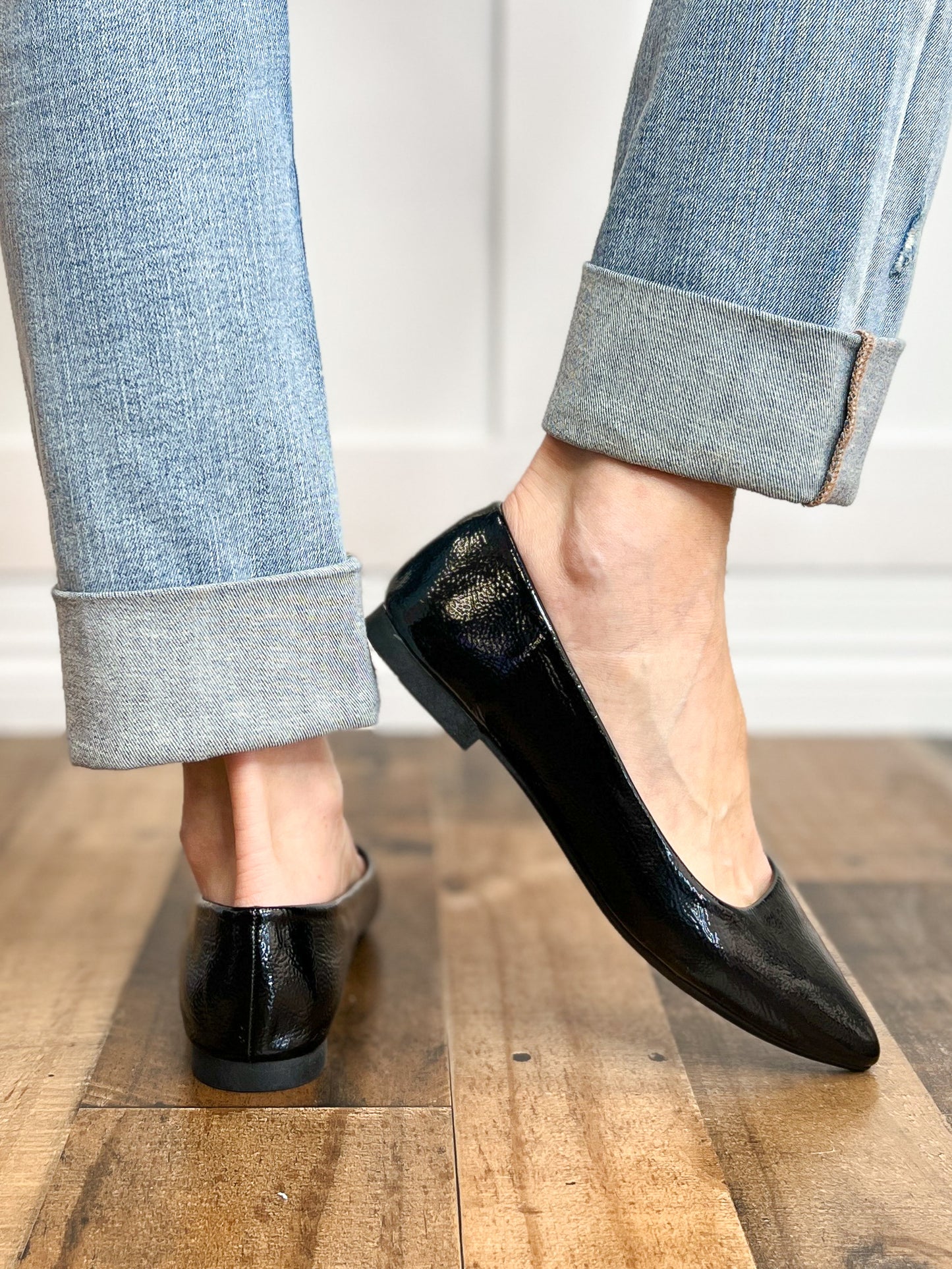 Corkys Stage Slip-On Flat Shoes in Black Patent