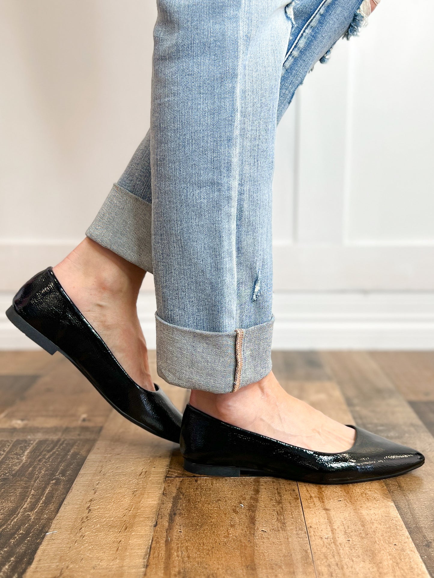 Corkys Stage Slip-On Flat Shoes in Black Patent