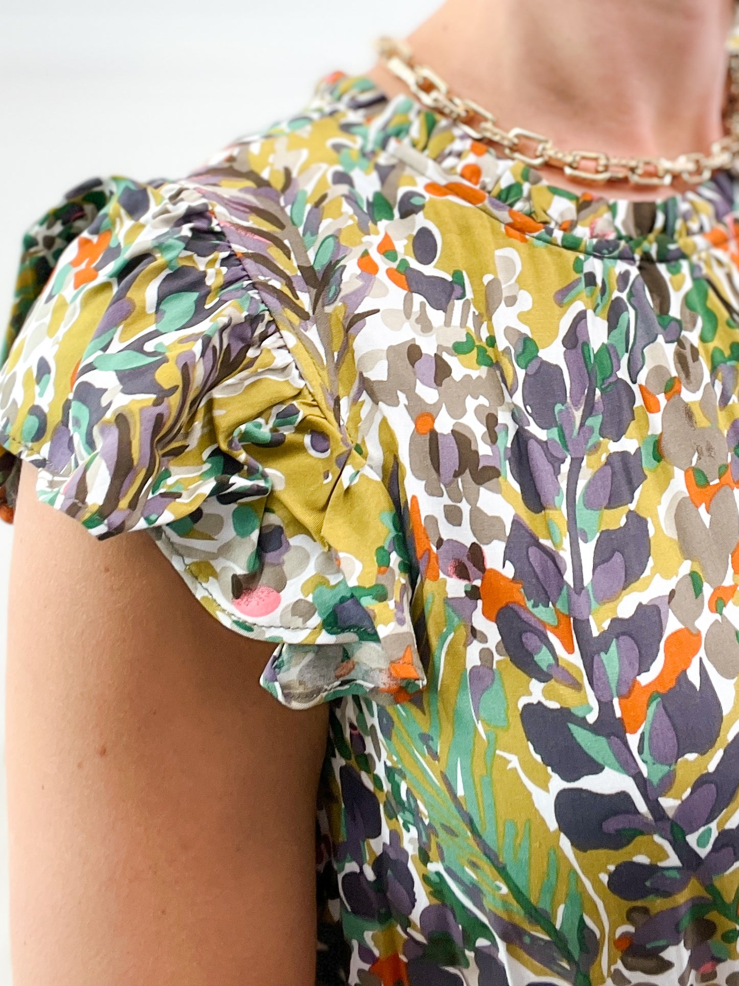 Yes Way Floral Printed Top with Ruffle Sleeves