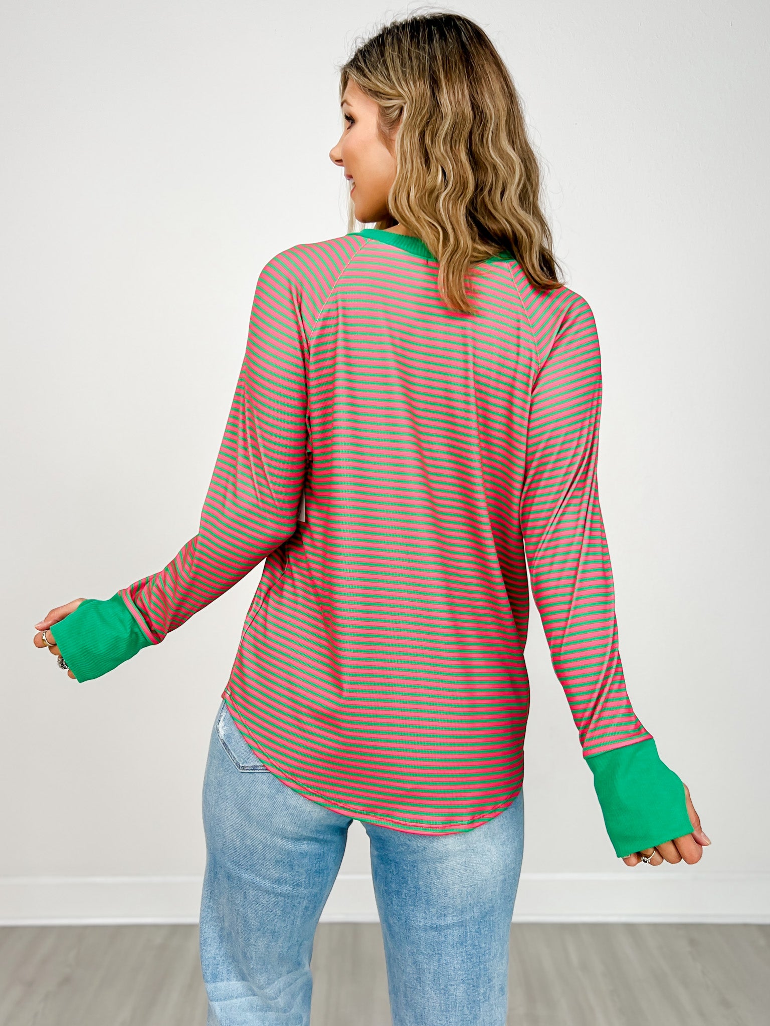 Long Sleeve Round Neck Striped Top
