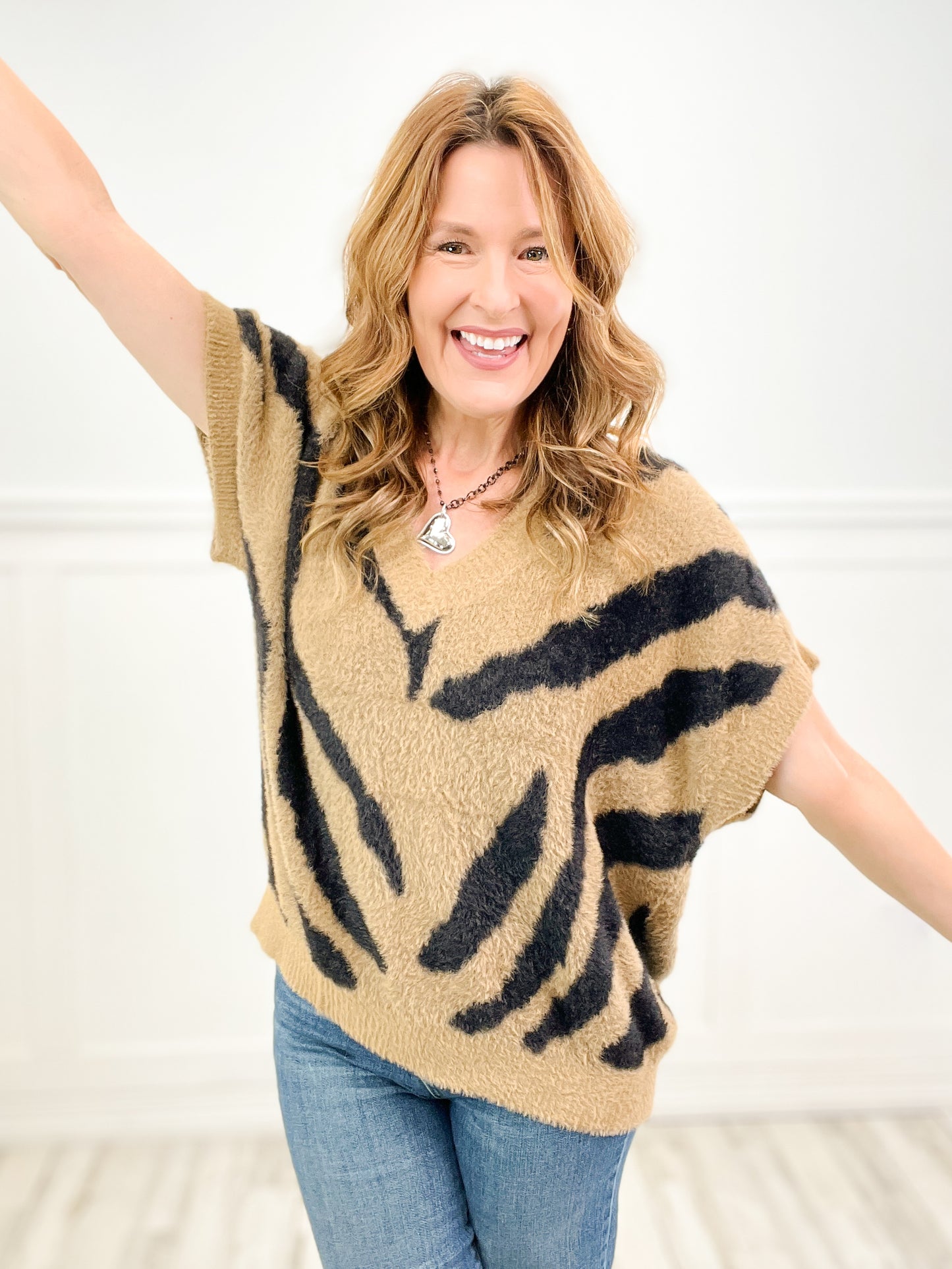 Radical Brushed Zebra Pattern Sweater Top