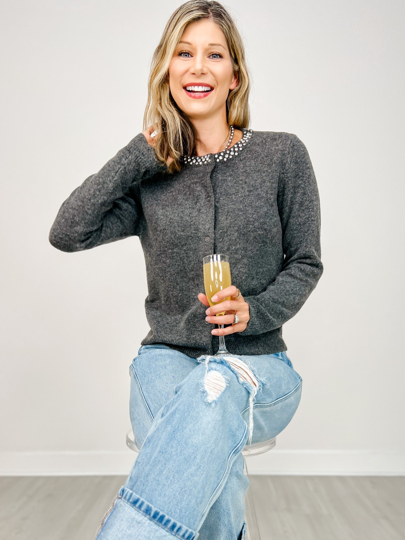 Long Sleeve Solid Knit Button Down Cardigan