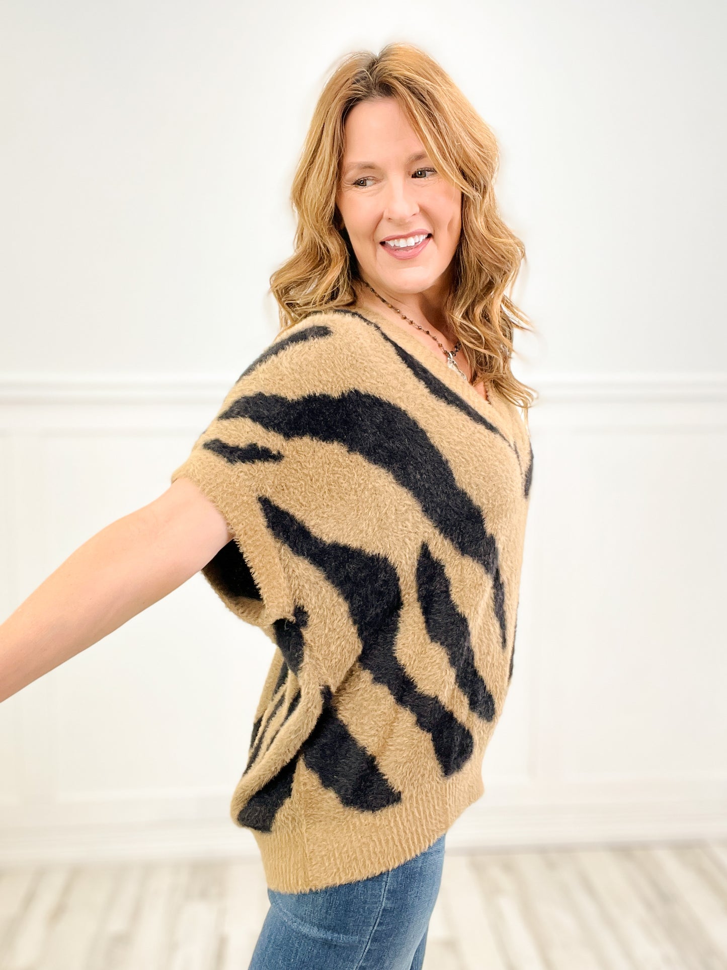 Radical Brushed Zebra Pattern Sweater Top