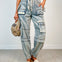 Denim Utility Cargo Pants with Drawstring Waist