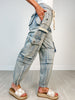 Denim Utility Cargo Pants with Drawstring Waist