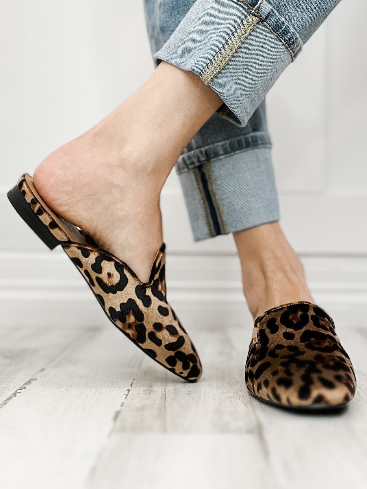 Corkys Spotlight Slip On Mule Shoes in Leopard Velvet