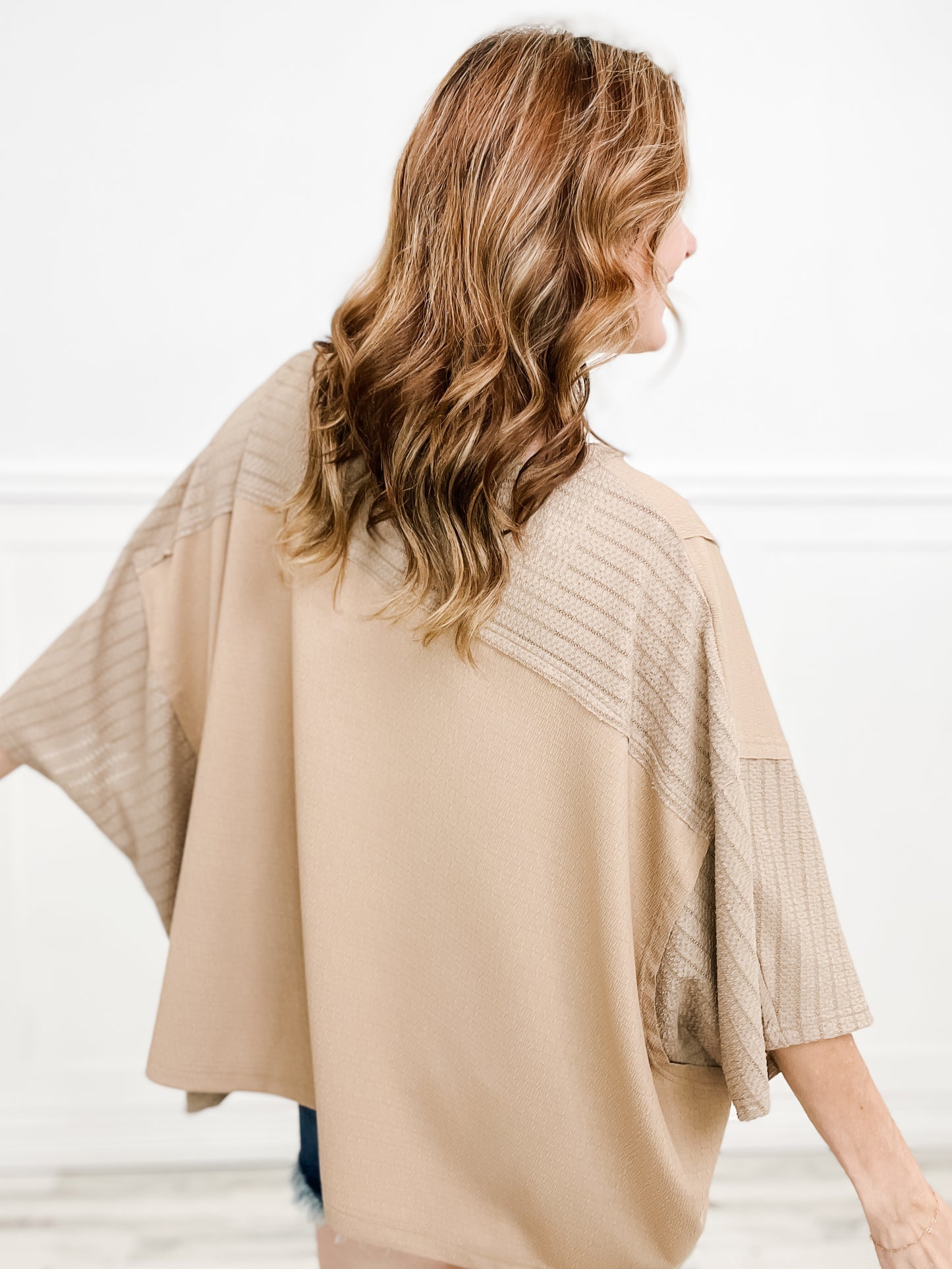 So Cool Textured Knit Oversized V-Neck Easy Top