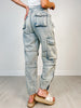 Denim Utility Cargo Pants with Drawstring Waist