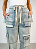 Denim Utility Cargo Pants with Drawstring Waist