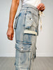 Denim Utility Cargo Pants with Drawstring Waist