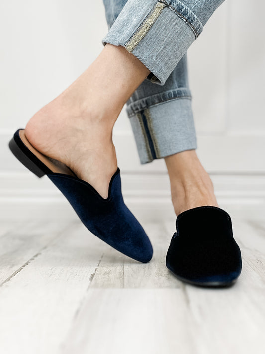 Corkys Spotlight Slip On Mule Shoes in Navy Velvet