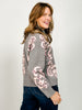 Drop Shoulder Floral Pattern Zip Up Sweater Top
