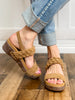 Corkys Pleasant Wedge Sandals in Camel Suede