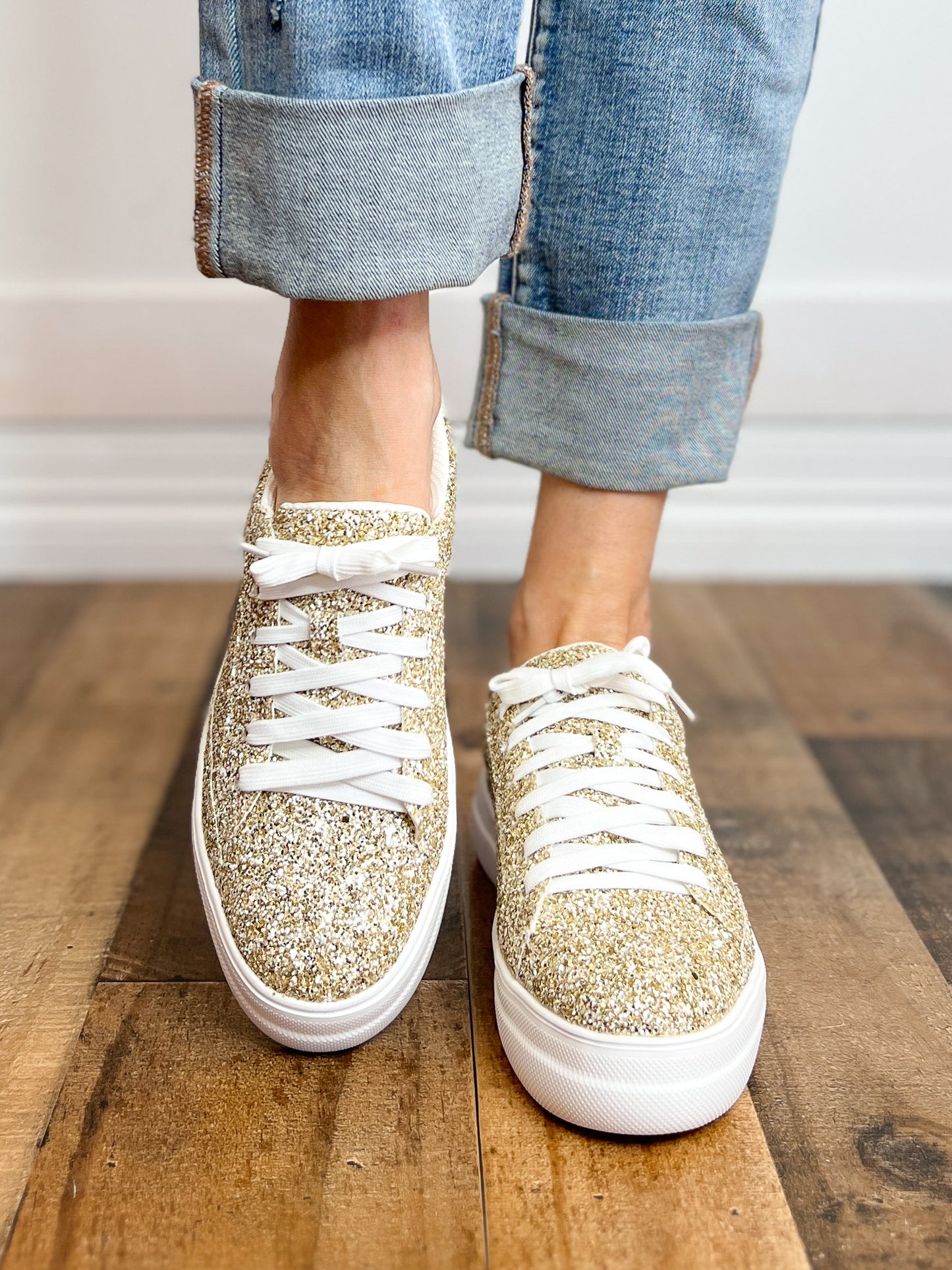 Corkys Glaring Gold Chunky Glitter Raised Sneaker Shoes