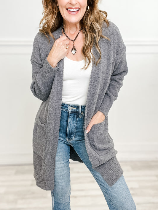 Solid Luxury Soft Cardigan with Pockets and Ribbed Edges