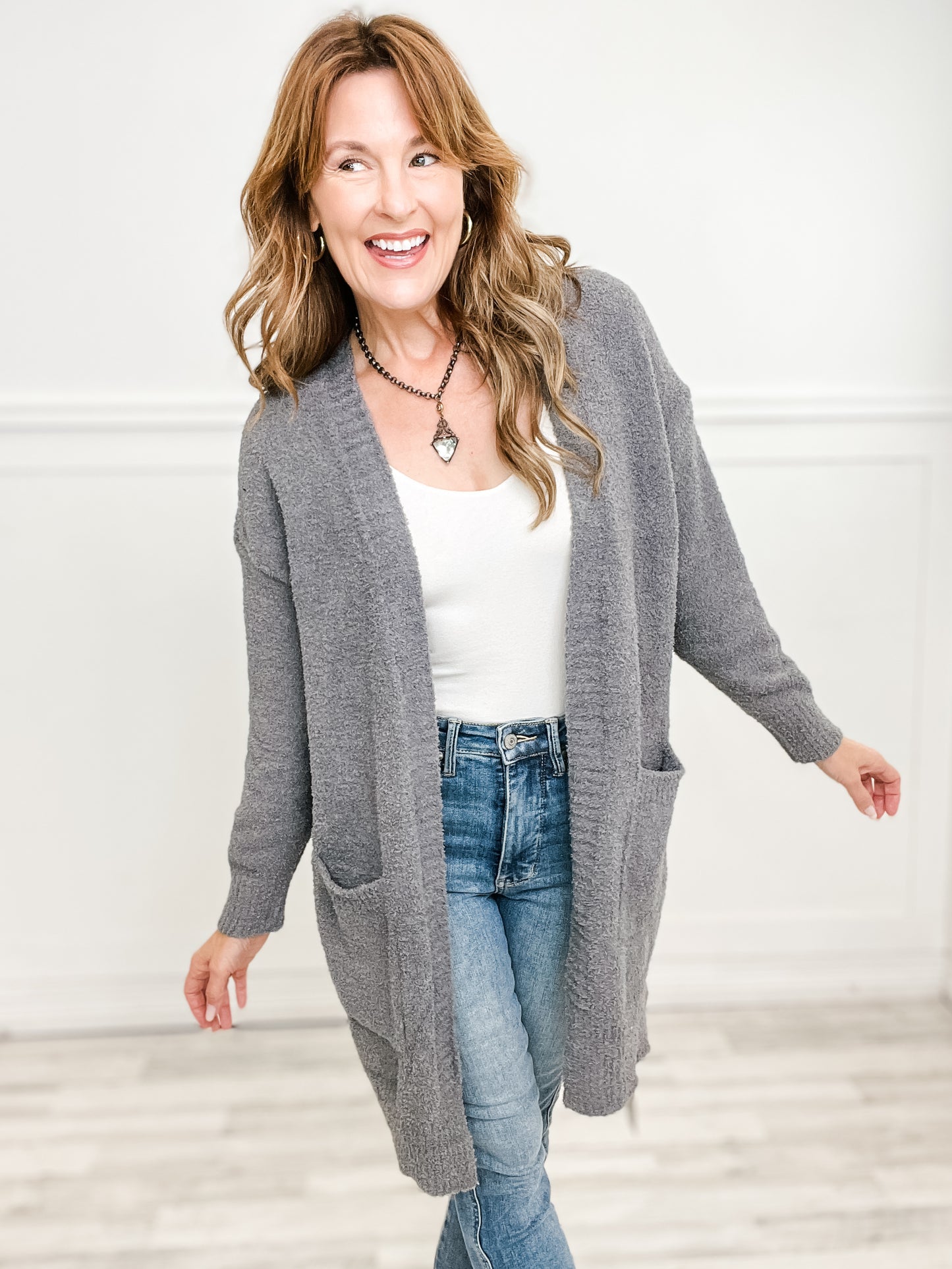 Solid Luxury Soft Cardigan with Pockets and Ribbed Edges