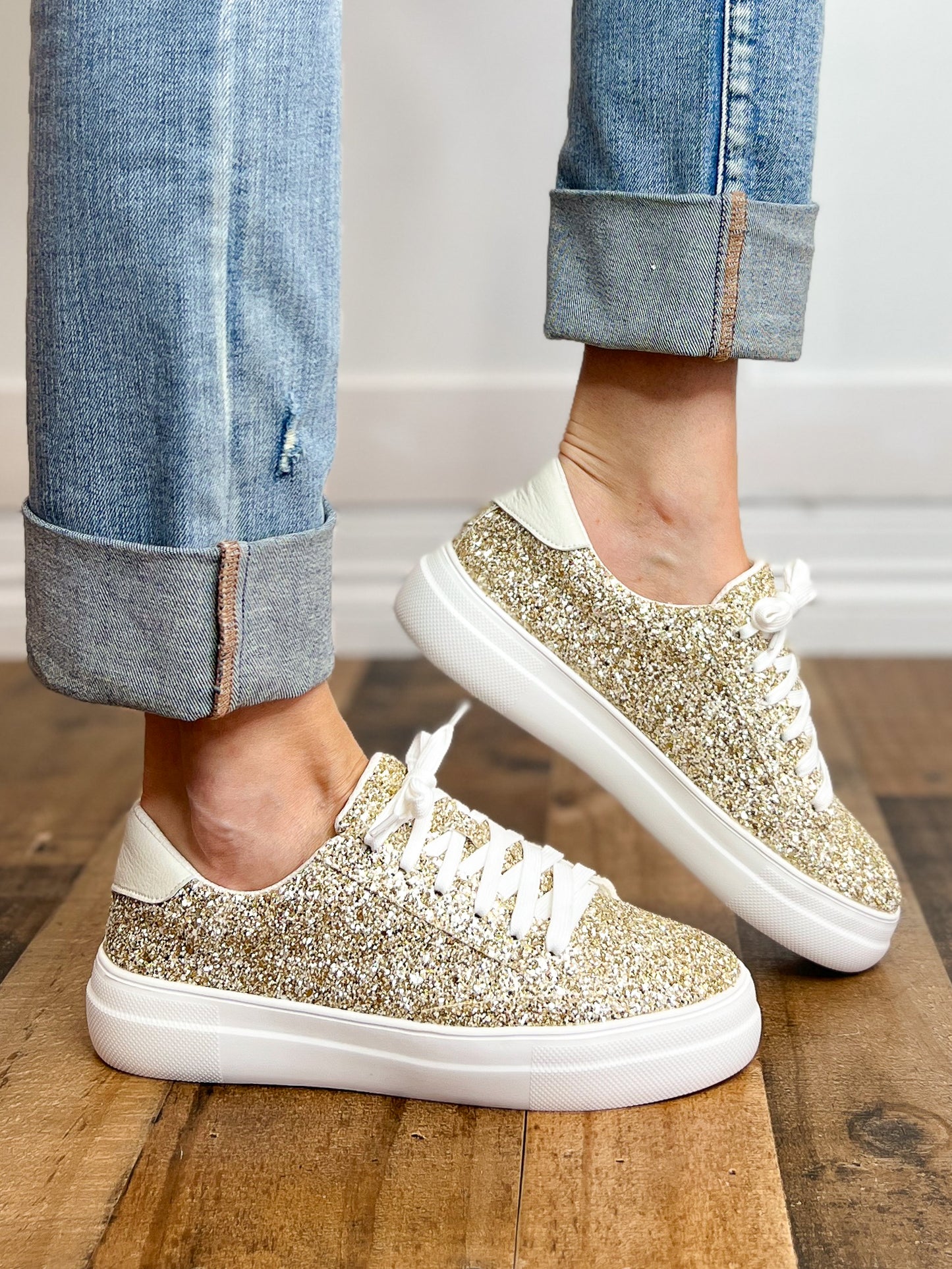 Corkys Glaring Gold Chunky Glitter Raised Sneaker Shoes