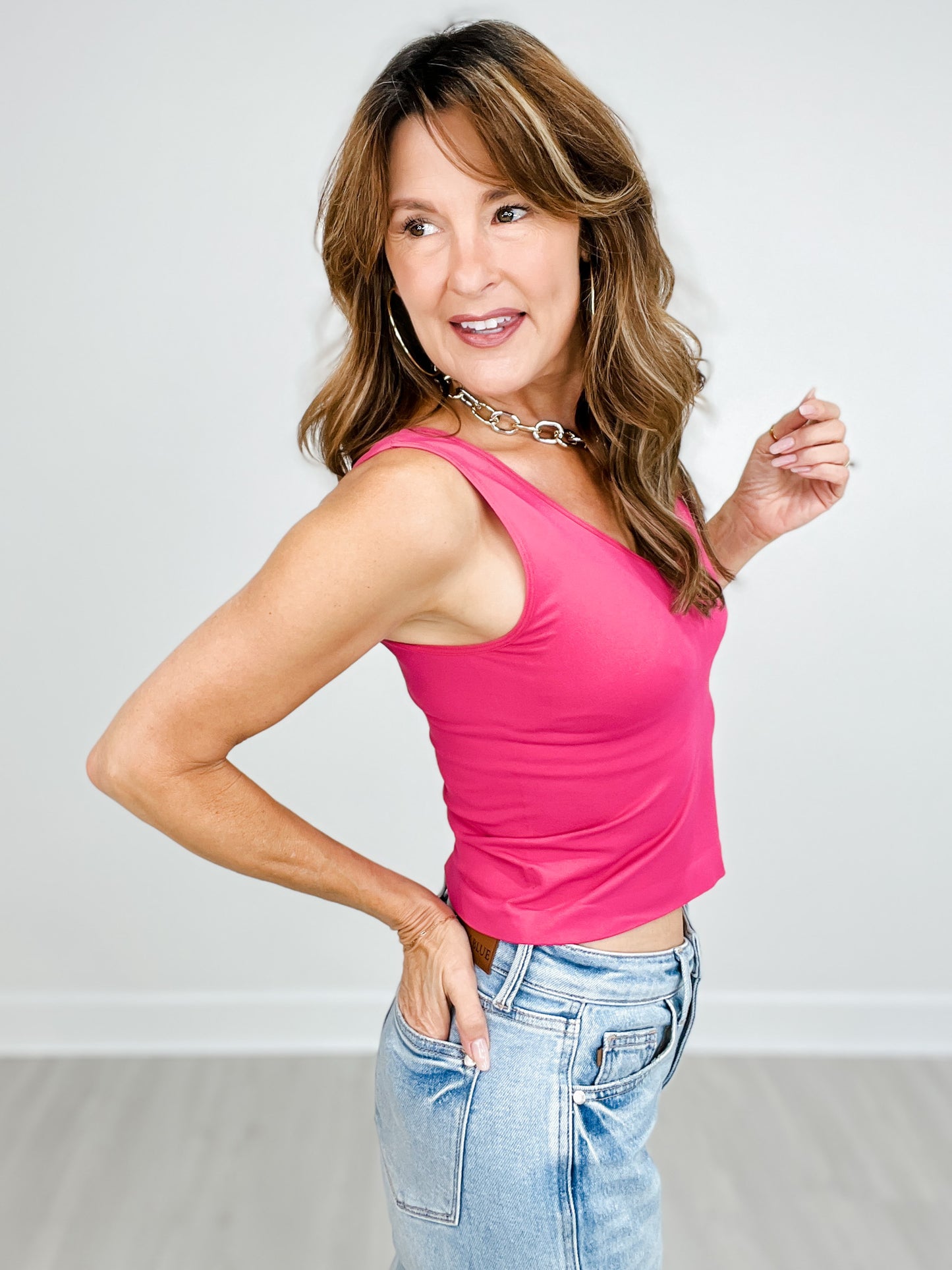 Compression V or U Neckline Reversible Seamless Tank (MEDIUM length)