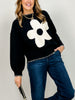 Flower Sweater Top with Stitch Accent Edge