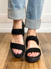 Corkys Pleasant Wedge Sandals in Black Suede