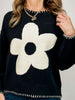 Flower Sweater Top with Stitch Accent Edge