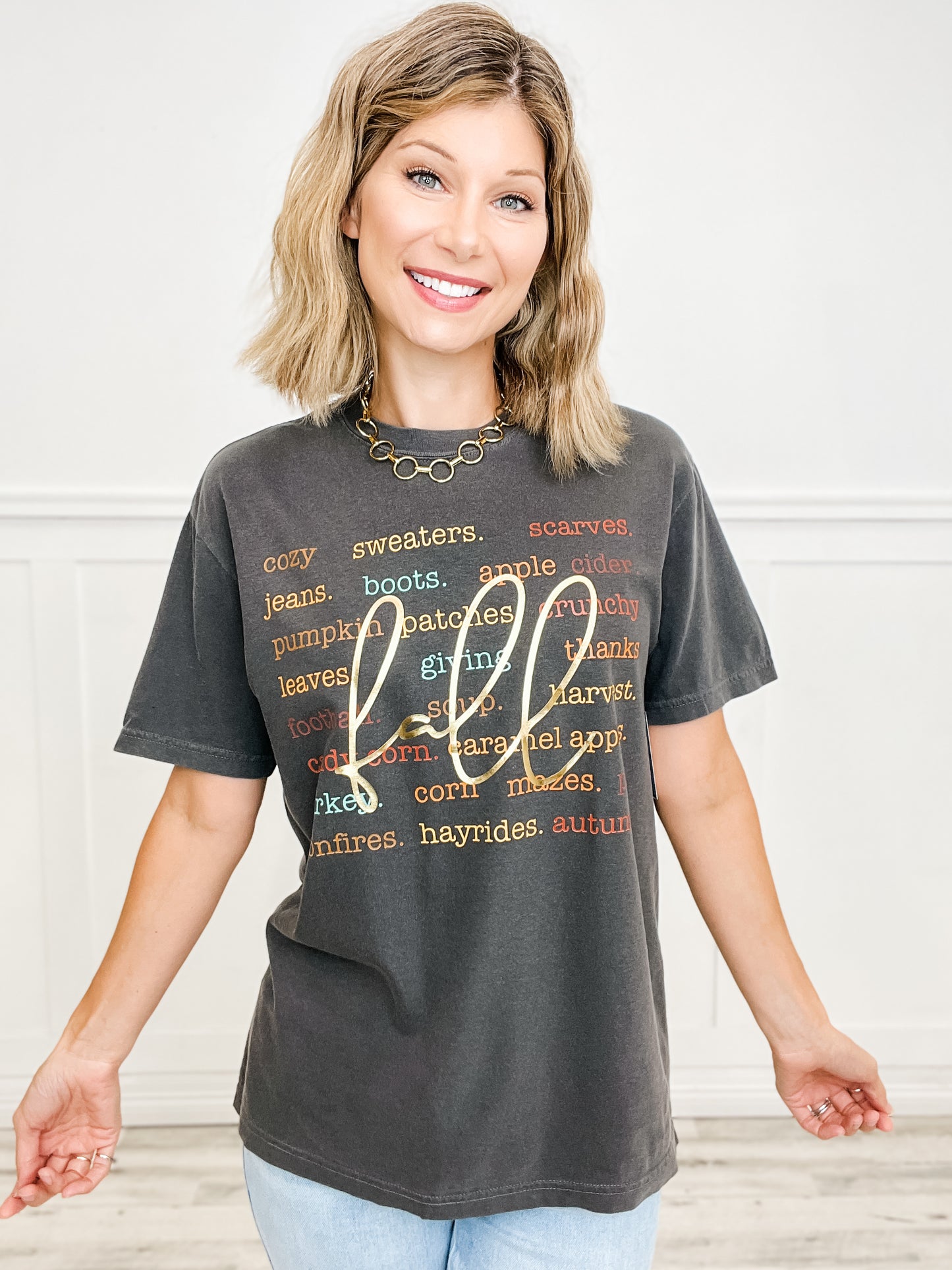 Favorite Fall Things Gold Foil Graphic Top