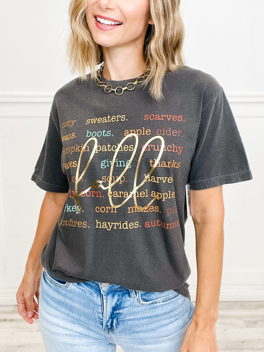 Favorite Fall Things Gold Foil Graphic Top