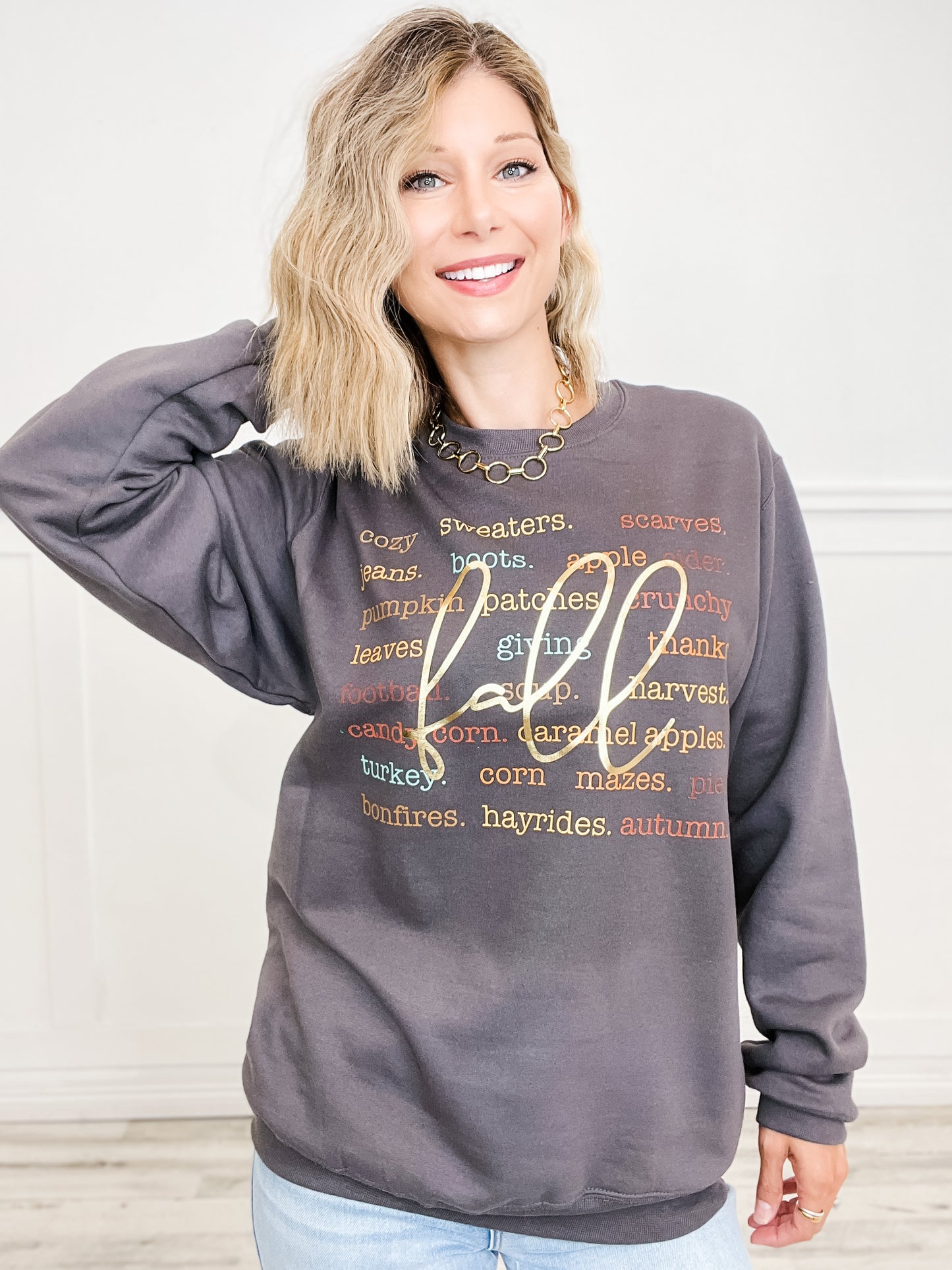 Favorite Fall Things Gold Foil Graphic Top