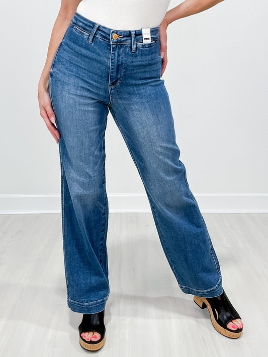 Judy Blue SLAYER High Waist Contrast Thread Straight Leg Trouser Jeans