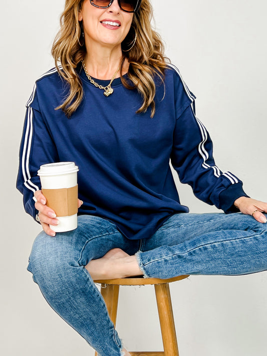 Stripe Contrast Accent Long Sleeve Sweatshirt