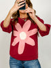 3/4 Sleeve Raw Cut Edge Floral Patched Sweatshirt