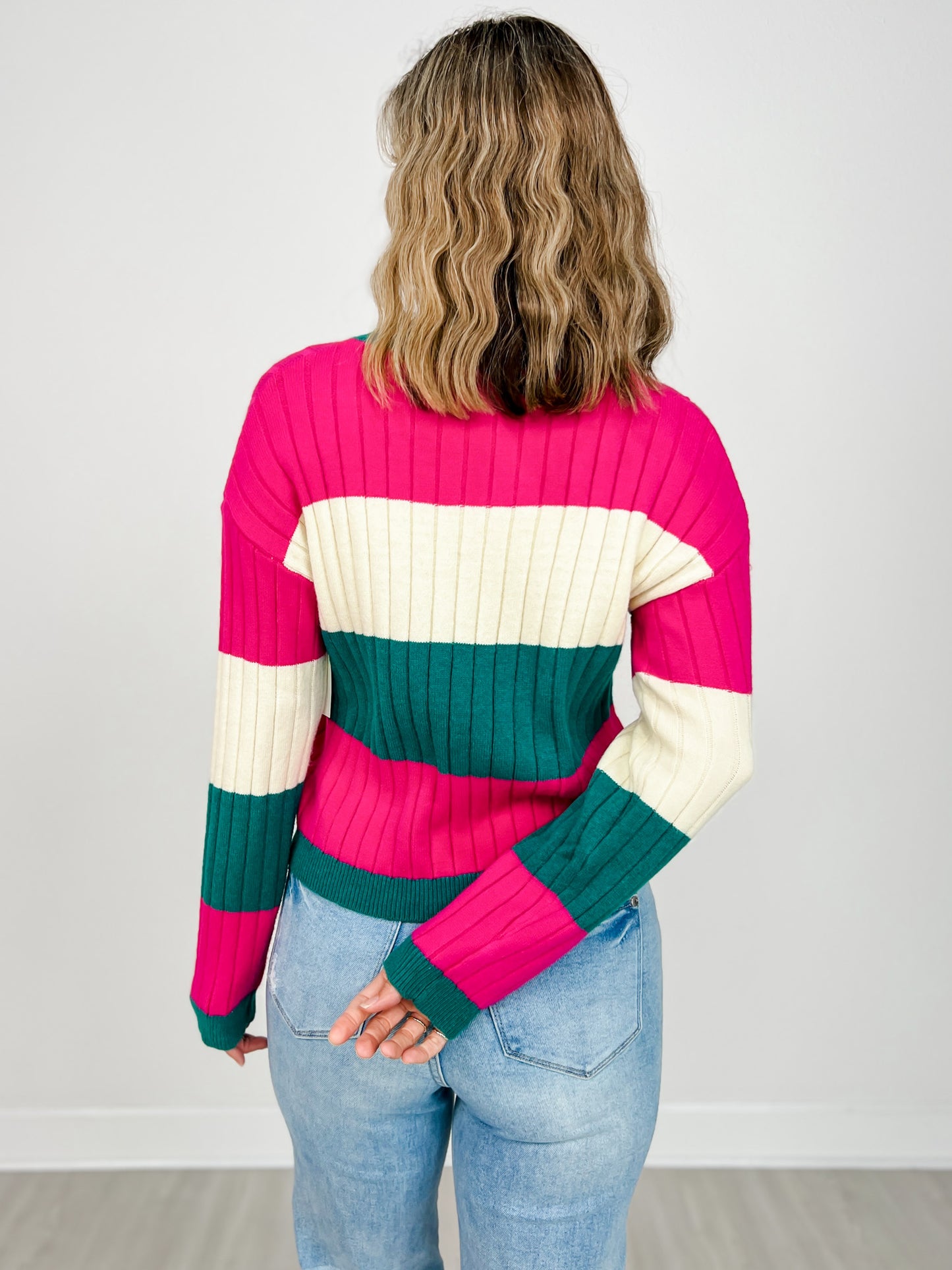 Color Block V-Neck Knit Sweater Top