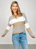 Color Block V-Neck Knit Sweater Top